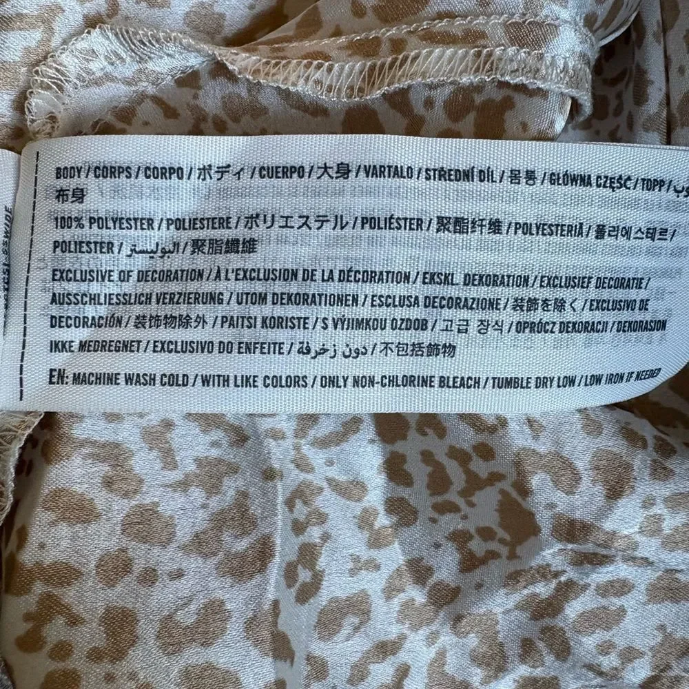 Abercrombie Midi Satin Slip Dress White Khaki Animal Print Medium